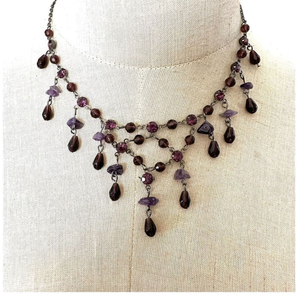 Purple beaded amethyst chip necklace